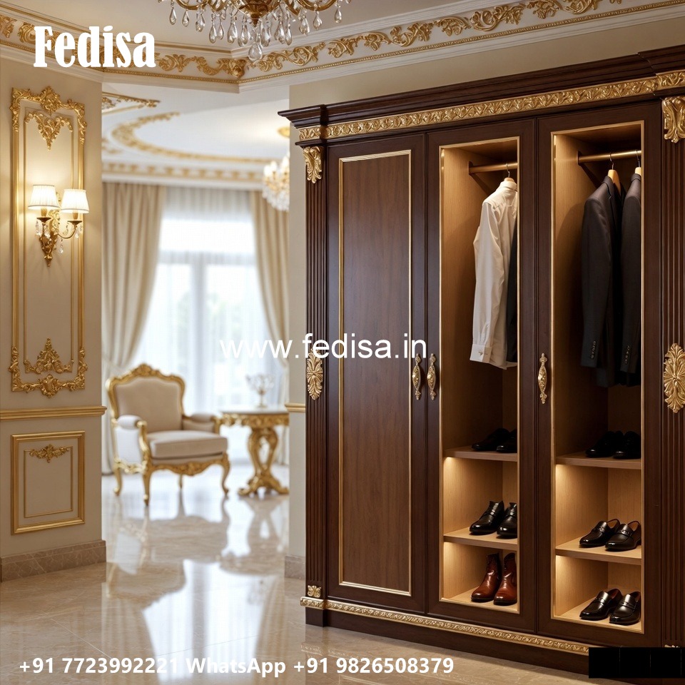 Elegant Wardrobe Design with Gold Accents No-028