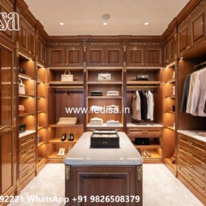 Contemporary Wardrobe Design with Wooden Panels No-157