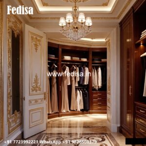 Elegant Wooden Wardrobe Design with Mirrors No-195