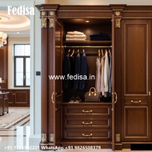 Elegant Wooden Wardrobe with Decorative Carving No-750