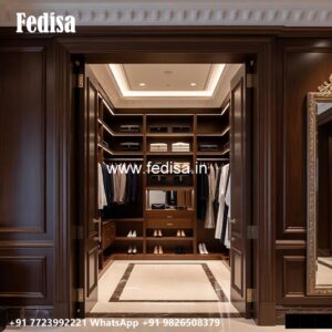 Elegant Wooden Wardrobe Design with Mirrors No-2892