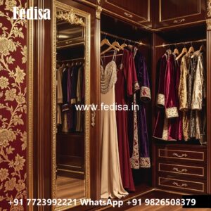 Elegant Wooden Wardrobe Design with Mirrors No-11401