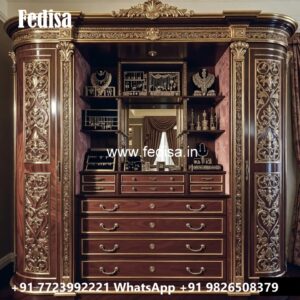 Elegant Wooden Wardrobe with Decorative Carving No-11956