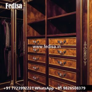 Elegant Wardrobe Design with Gold Accents No-028