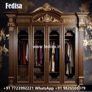 Elegant Wooden Wardrobe Design with Mirrors No-195