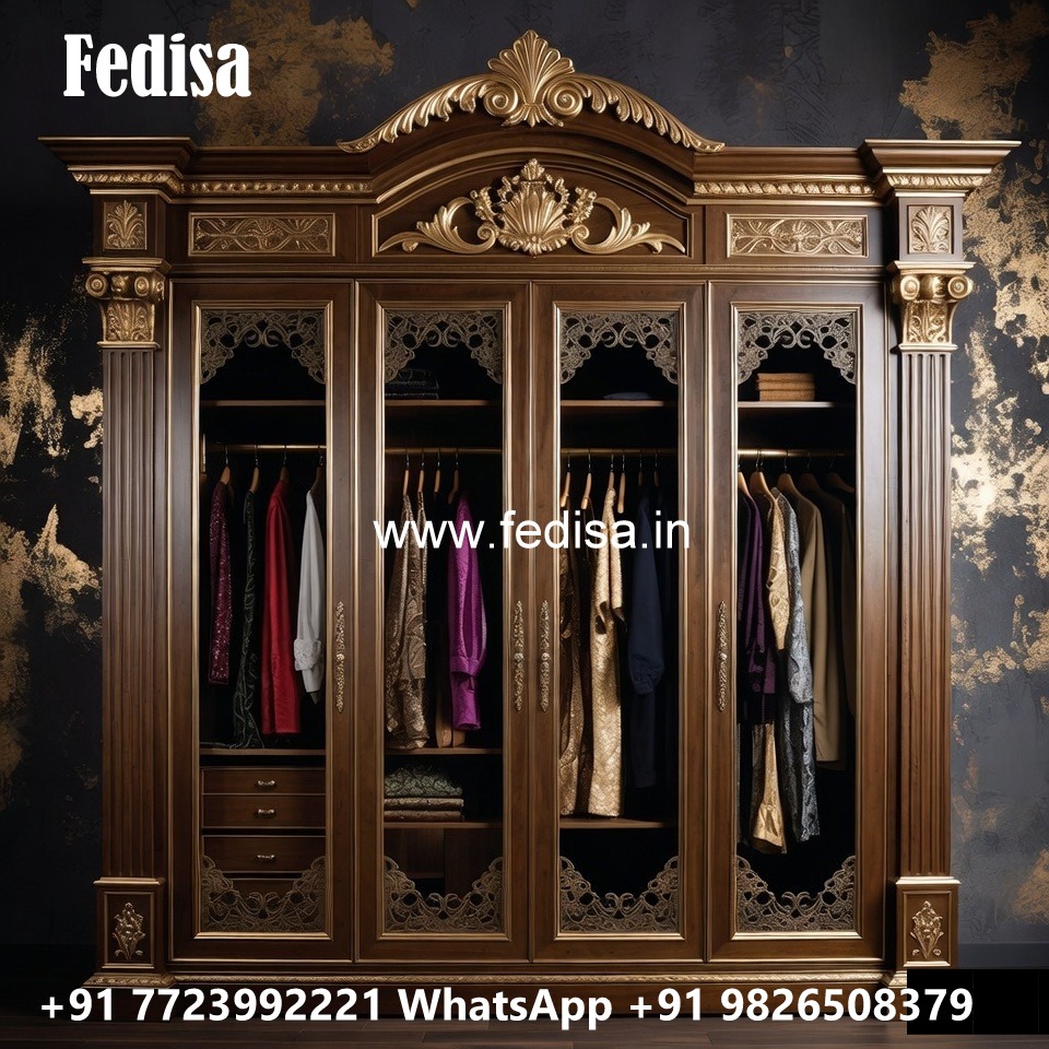 Elegant Wooden Wardrobe Design with Mirrors No-195
