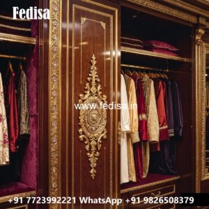 Elegant Wardrobe Design with Gold Accents No-927