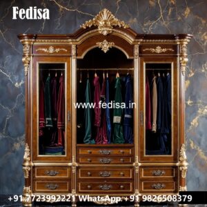 Elegant Wardrobe Design with Gold Accents No-2725