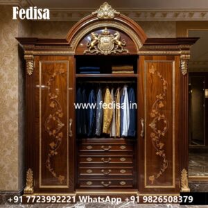 Elegant Wooden Wardrobe Design with Mirrors No-2892