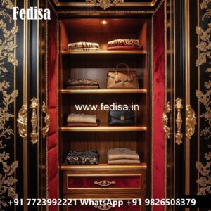 Elegant Wardrobe Design with Gold Accents No-4523