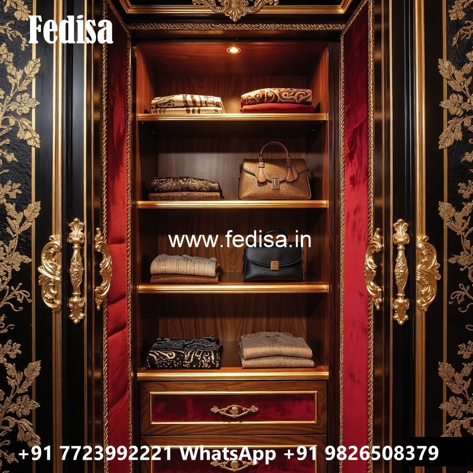 Elegant Wardrobe Design with Gold Accents No-4523