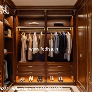Elegant Wooden Wardrobe Design with Mirrors No-4690