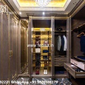 Elegant Wooden Wardrobe Design with Mirrors No-5589