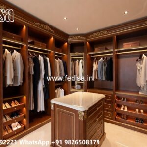Elegant Wooden Wardrobe Design with Mirrors No-6488