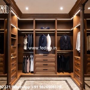 Modern Wardrobe Design with Glass and Wood No-7216