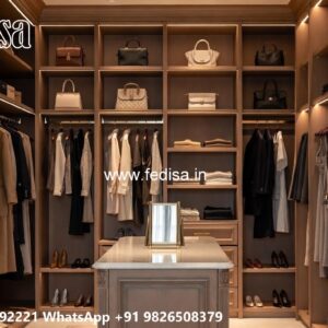 Elegant Wooden Wardrobe Design with Mirrors No-7387