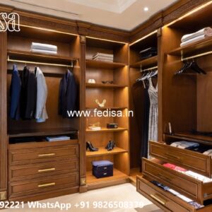 Contemporary Wardrobe Design with Wooden Panels No-8248