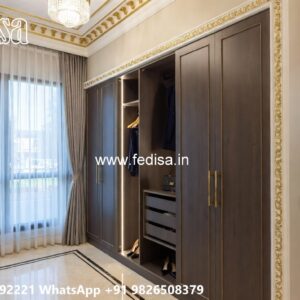 Elegant Wooden Wardrobe Design with Mirrors No-8286