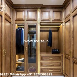 Modern Wardrobe Design with Glass and Wood No-9014