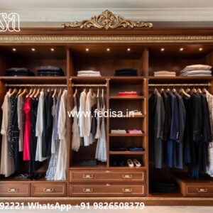 Elegant Wooden Wardrobe Design with Mirrors No-9185